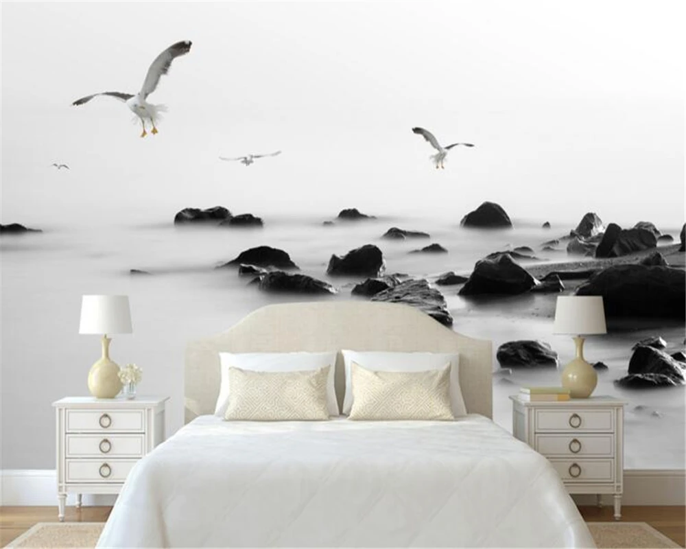 

Customized murals Black and white sea view wallpaper home decoration living room bedroom TV sofa background wallpaper for wall