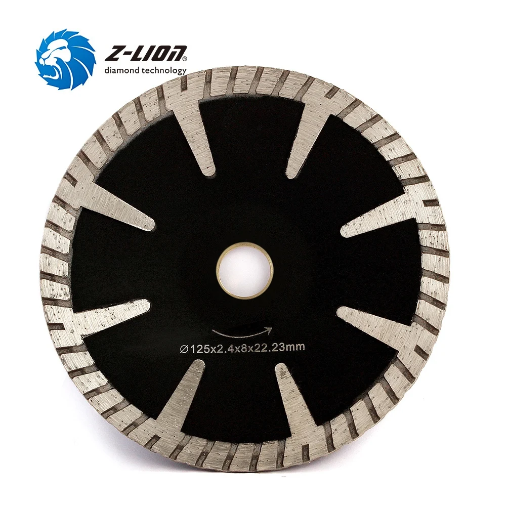 Z-LION 5 Inch Concave Curved Diamond Cutting Disc Turbo Rim Saw Blade For Granite Marble Stone Arbor 22.23 Or 16mm Turbo Wheel