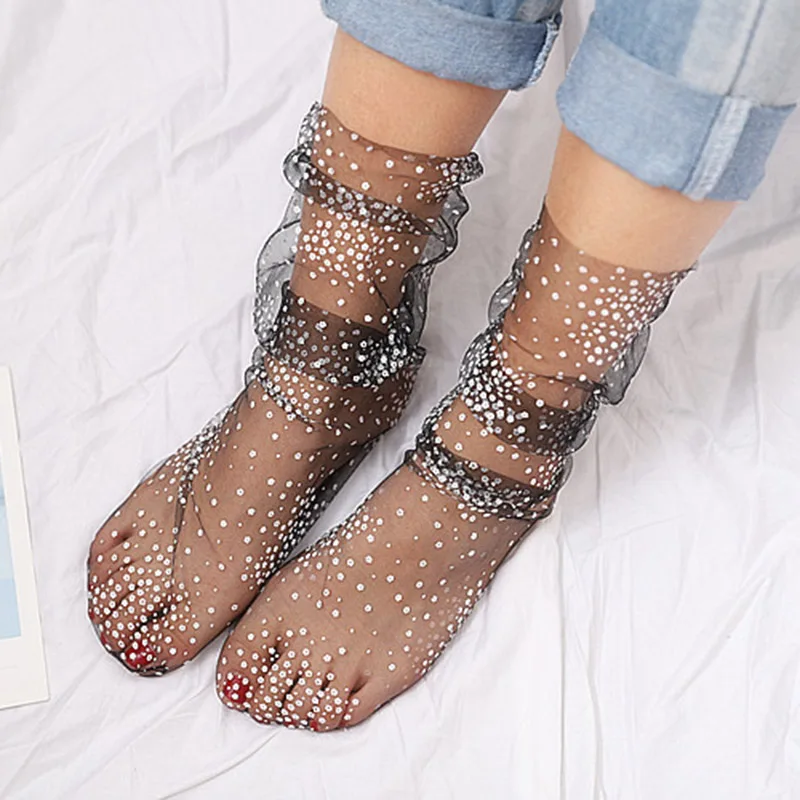 

Lolita Dot Tulle Socks Women Transparent Long Socks Girls Summer Thin Mesh Socks Female Dress Hosiery Calcetine