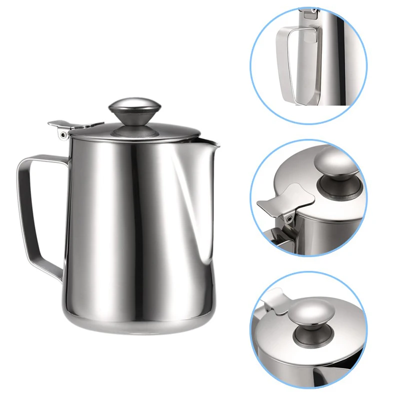 Pichet à mousser à lait en acier inoxydable 304 avec stylo Latte Art et double échelle, carafe à vapeur pour cappuccino, bar à café (argenté