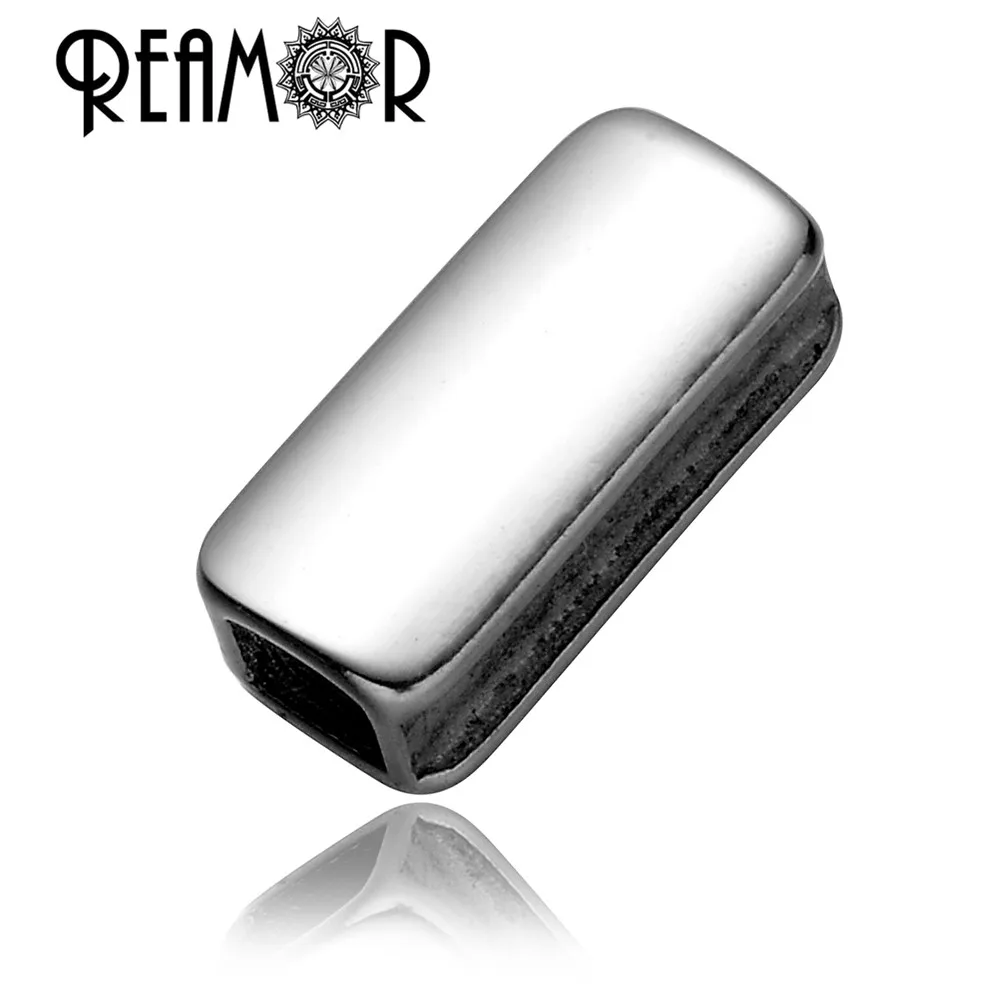 REAMOR 5pcs 316l Stainless Steel Blank Small Hole Laser Logo Metal Charm Spacer Beads For DIY Jewelry Making Bracelets Findings