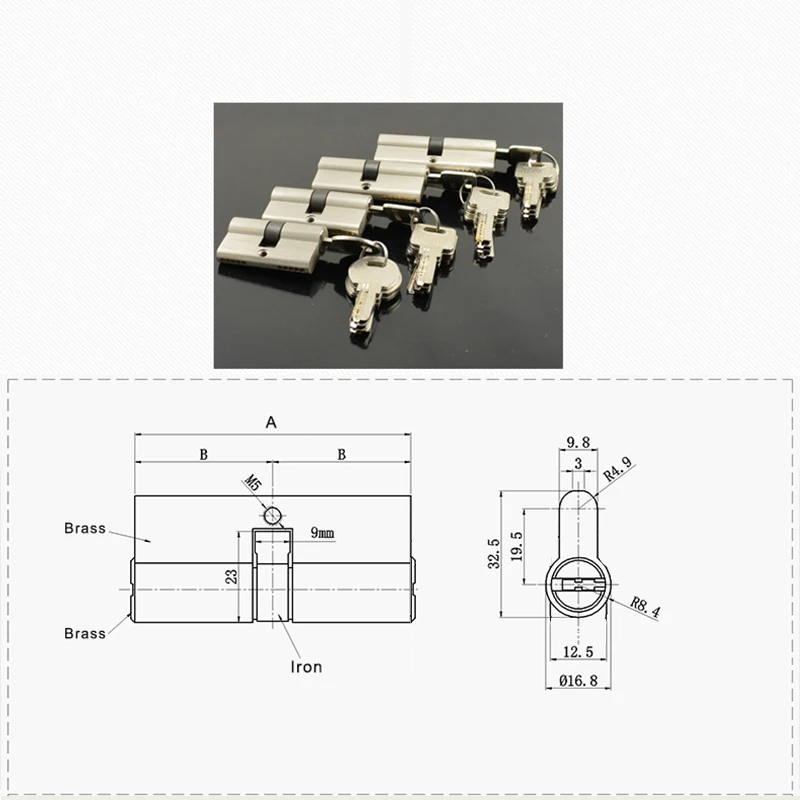 Double Open Lock Door Window Security 55 60 70 80 90mm Cylinder Living Room Lock Handle Customized Brass Key Copper