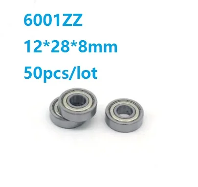 50pcs/lot  6001ZZ 6001Z 6001 Z ZZ 12*28*8mm Double metal cover Deep Groove Ball bearing Ball Bearings 12x28x8mm