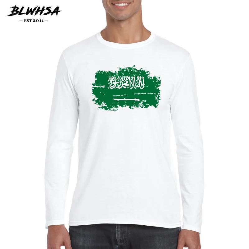 BLWHSA Spring T-shirt for Men Top Quality Saudi Arabia Flag Designer Mens Cotton Long Sleeve T shirt O-neck Casual Men Tee