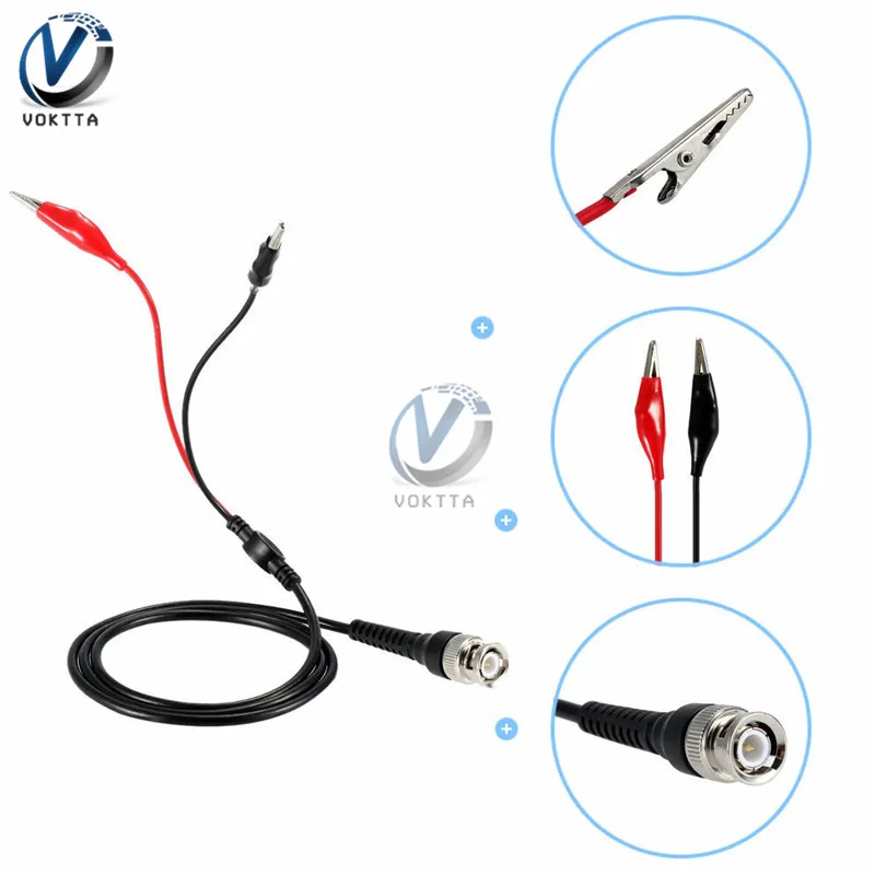 Oscilloscope BNC Male Plug to Dual Alligator Clip Oscilloscope Test Probe Lead Cable 1m 500V 5A for Electrical Working