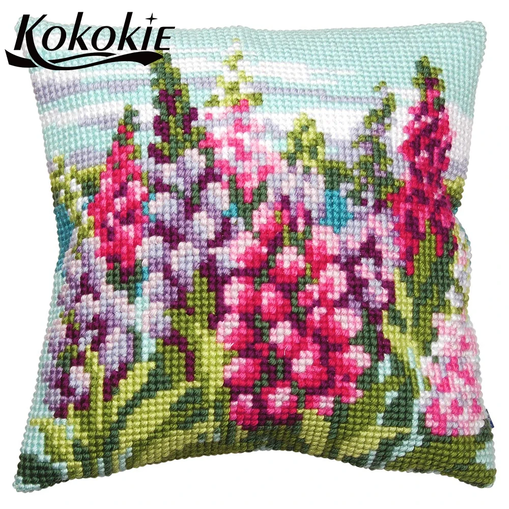 Throw pillow cross stitch set sales flowers craft kits for adults Needlework set embroidery yarn handicraft pillowcase tools