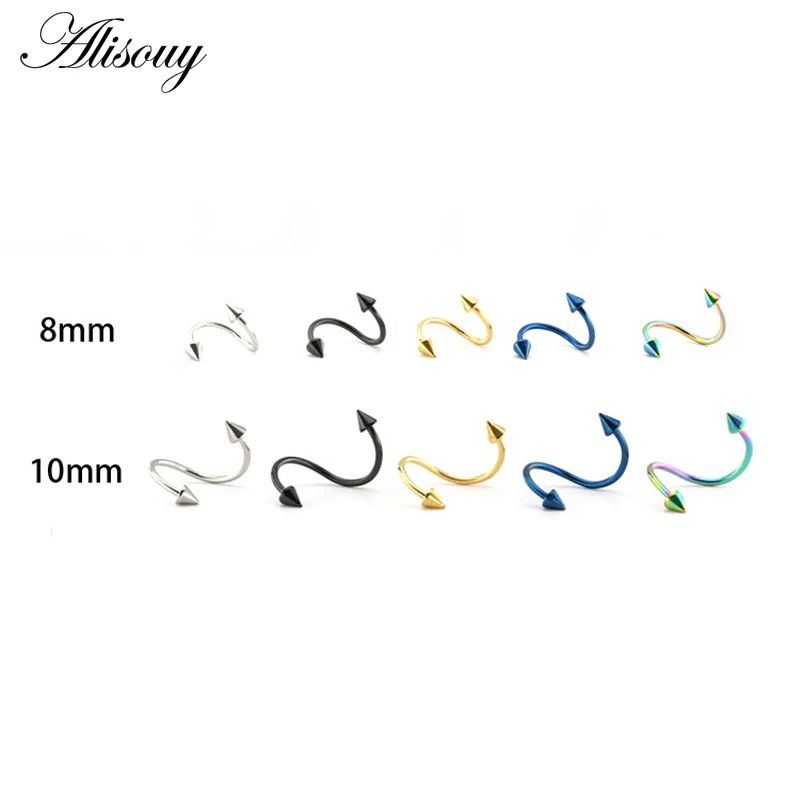 Alisouy 1pc Stainless Steel Ear Lip Nose Piercing Twist Spiral Tragus Helix Cartilage Stud Earring Eyebrow Piercing Body Jewelry