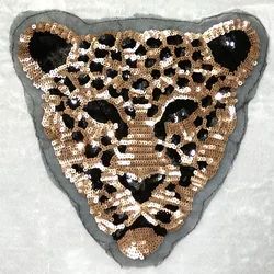 New large sequins leopard head patch DIY clothes patches for clothing Sew-on embroidered coll tiger motif beaded applique crafts