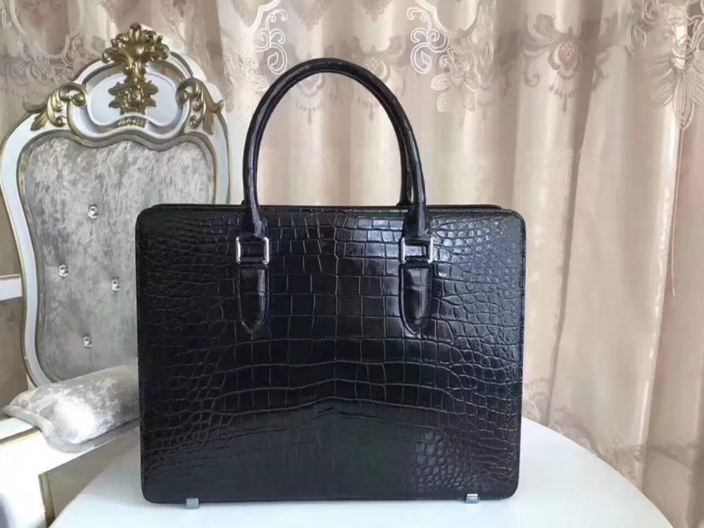 

Fashion Men's Genuine/Real crocodile belly skin men business briefcase bag with cow leather lining luxury quality skin men bag