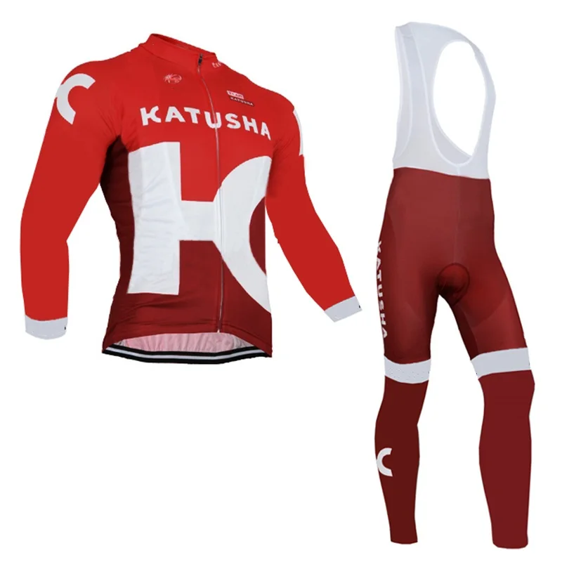 2016 KATUSHA TEAM RED SPRING SUMMER Men's Cycling Jersey Long Sleeve Bicycle Clothing With Bib PANTS Ropa Ciclismo