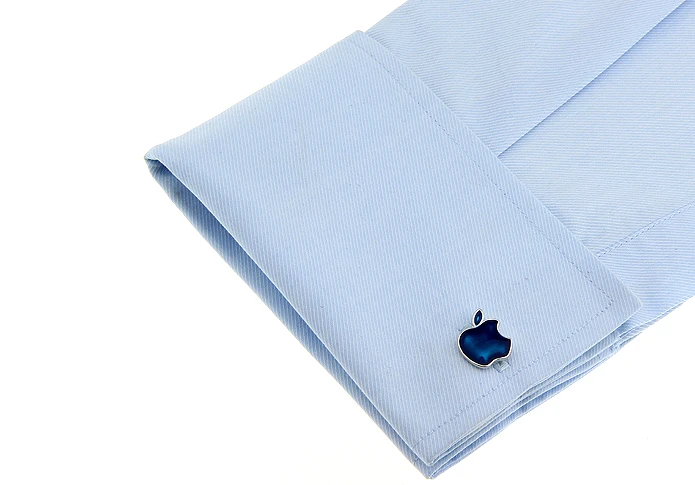 iGame Men Gift Apple Cufflinks Blue Color Copper Material Enamel Blue Apple Fruit Design Cufflinks Wholesale & Retail