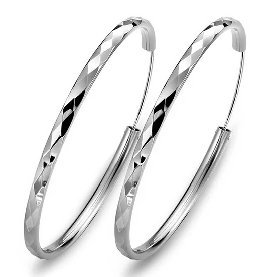 Hainon Silver Color Hoop Earring For Women Large Size Have 40 45 50 55 60mm Luxury Design Good Quality Vintage Wedding Jewelry