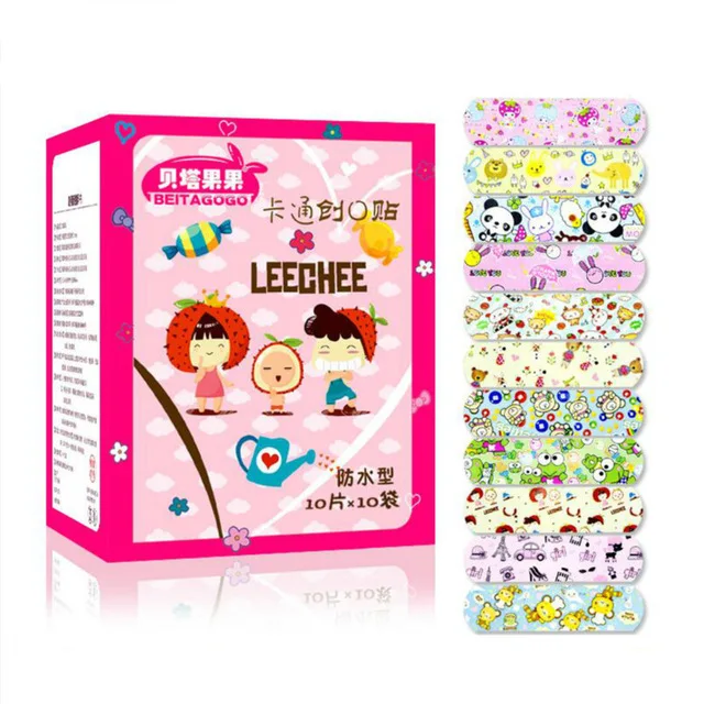 100PCs Waterproof Breathable Cute Cartoon Band Aid Hemostasis Adhesive Bandages First Aid Emergency Kit For Kids Children