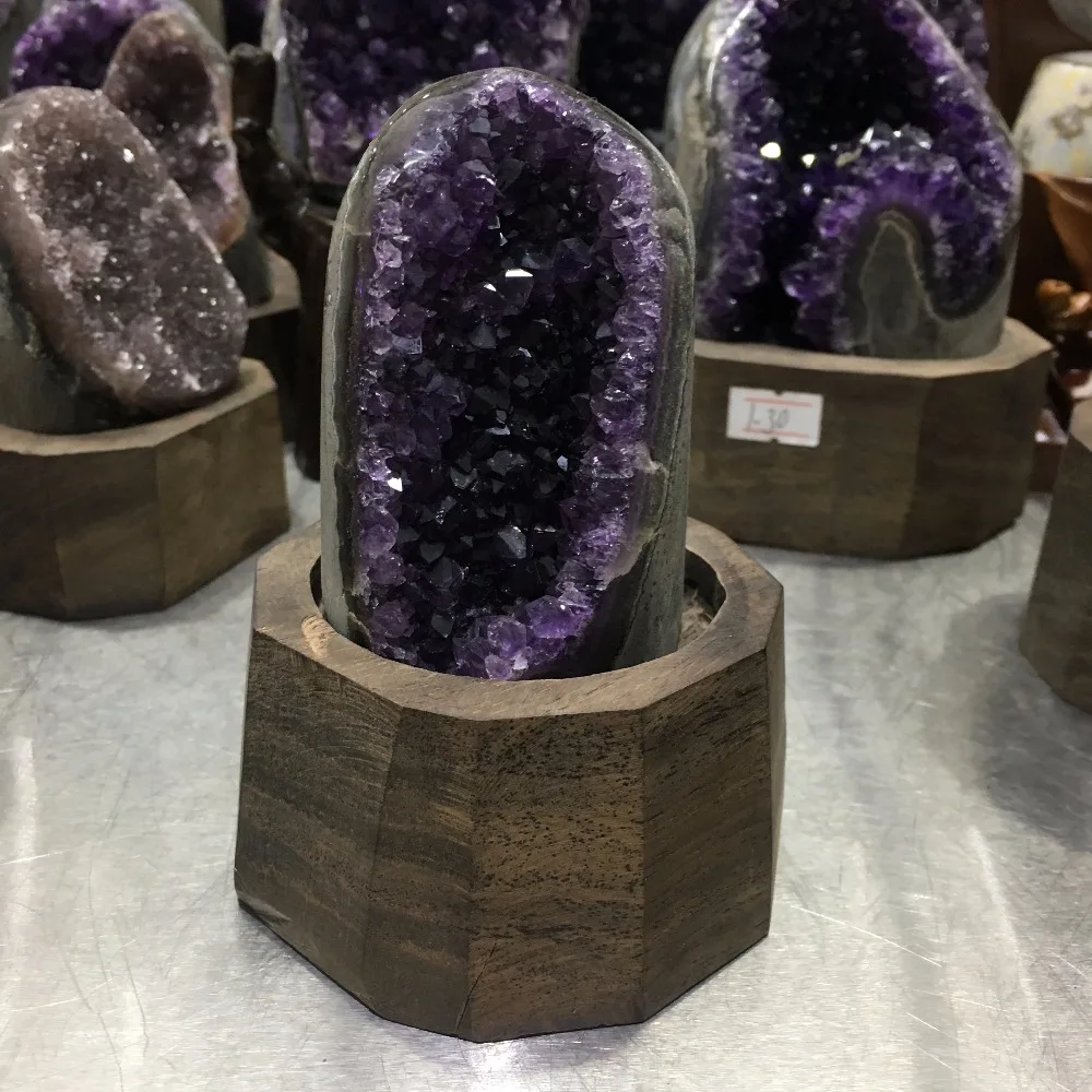 640g Natural Uruguay Purple Amethyst Hole Quartz Crystal+stand