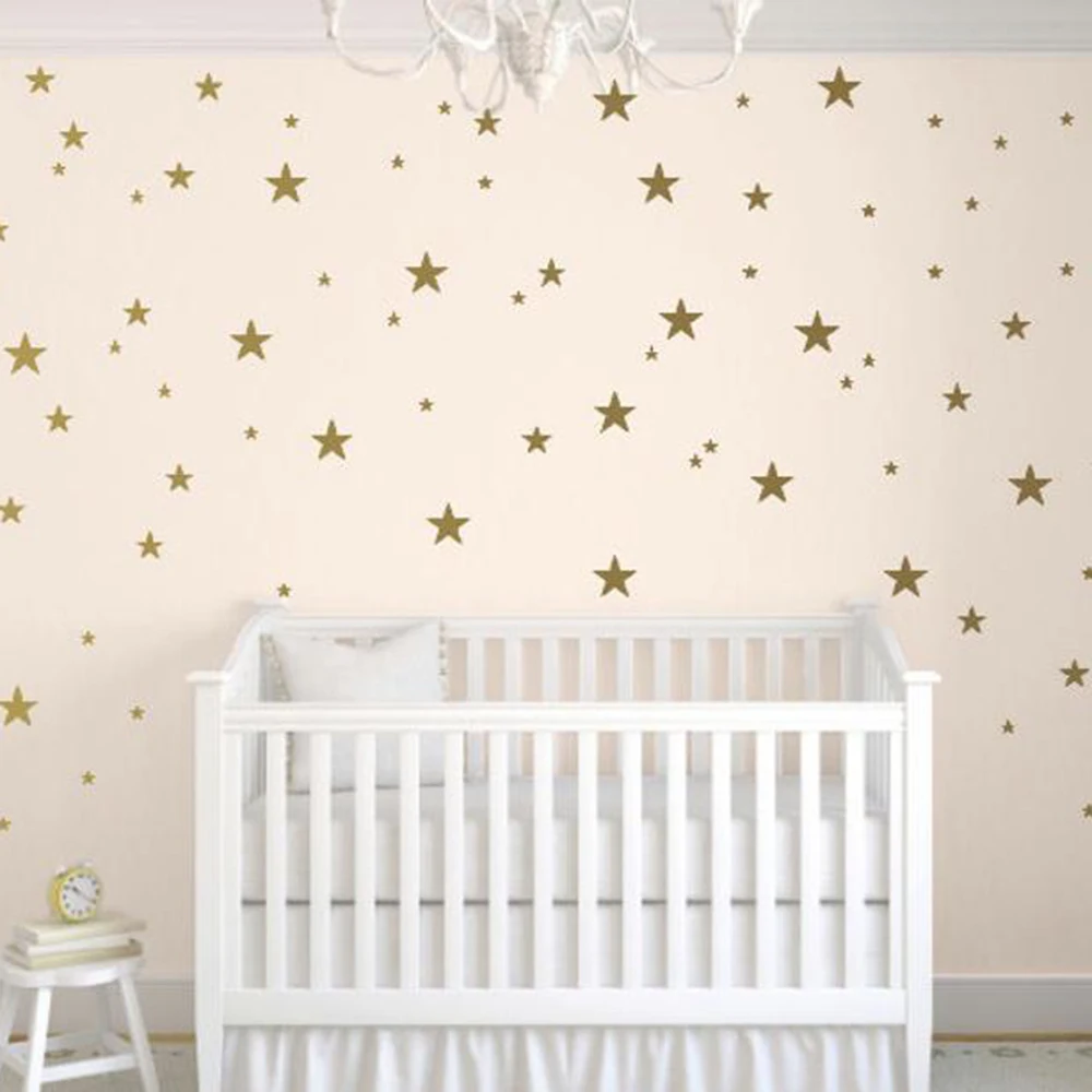 50Pcs  Mutiple Size Cartoon Star Wall Sticker Nursery Kids Room Gold Star Wall Decal Playroom Classroom Dorm Vinyl Decor