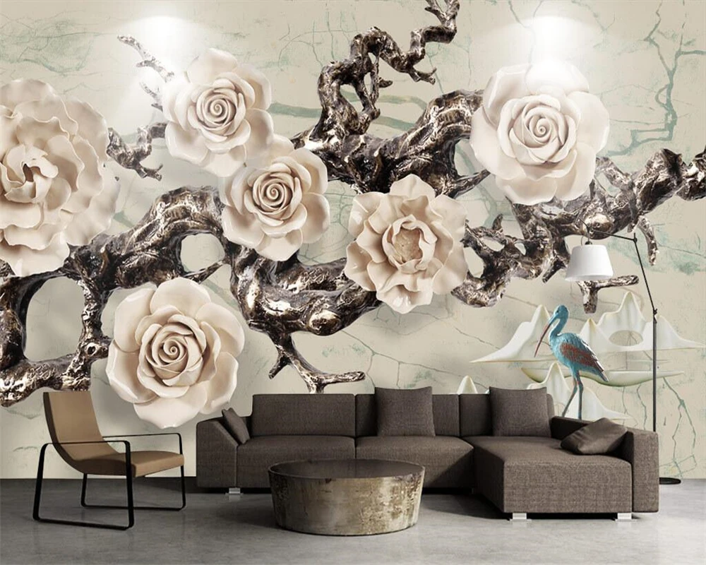 

Beibehang Custom wallpaper three-dimensional embossed ancient tree flower squid living room background walls murals 3d wallpaper