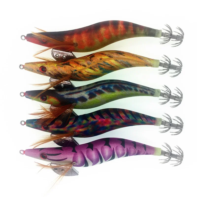 10Pcs New Shrimp Fishing Lures Artificial Wooden Shrimp Squid Hook Octopus Cuttlefish Shrimp Lure  Random Color