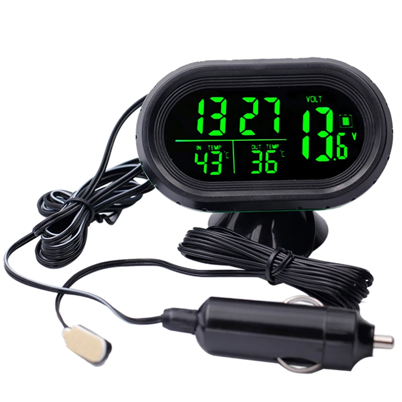 4 in 1 Digital Car Thermometer Voltmeter Clock Time Date Dual Temperature 12V / 24V Auto Voltage Meter Freeze Alert 30%OFF