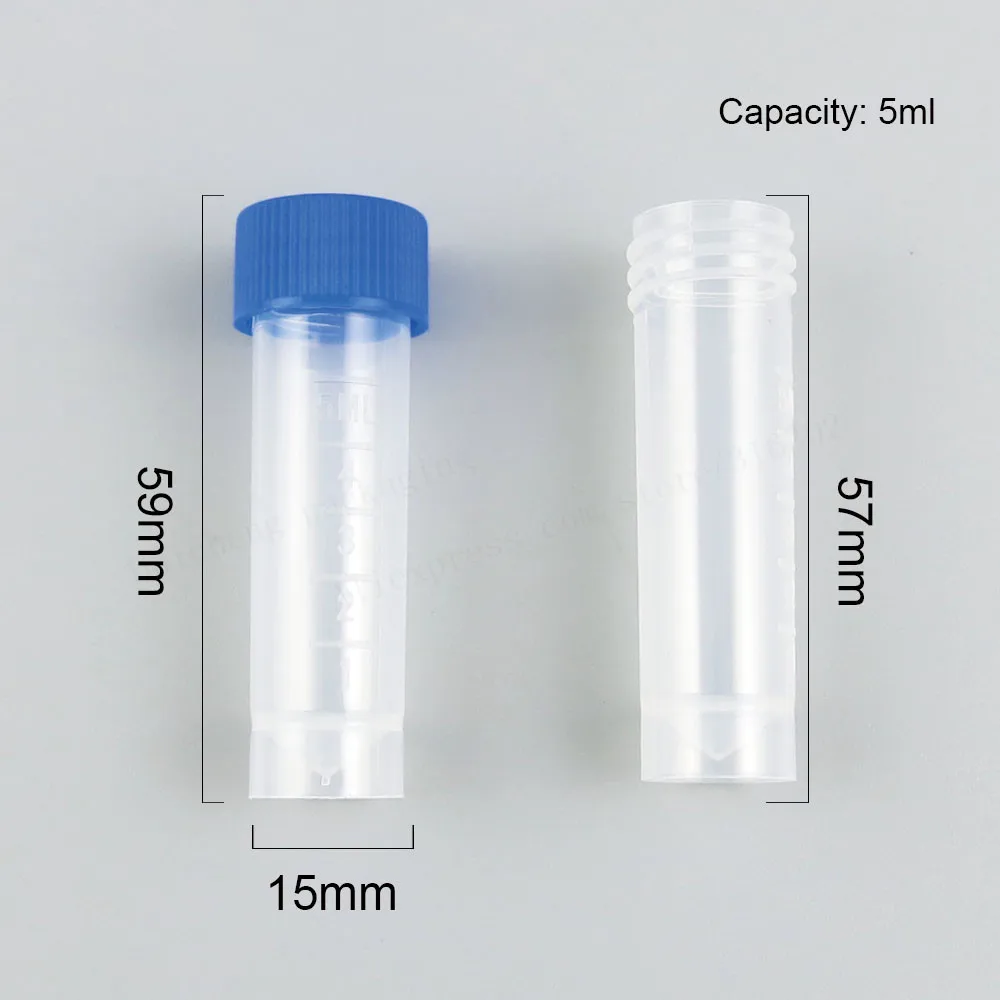 100 X 5ml Chemistry Plastic Test Tubes Vials Seal Caps Pack Container for Office School Chemistry Supplies