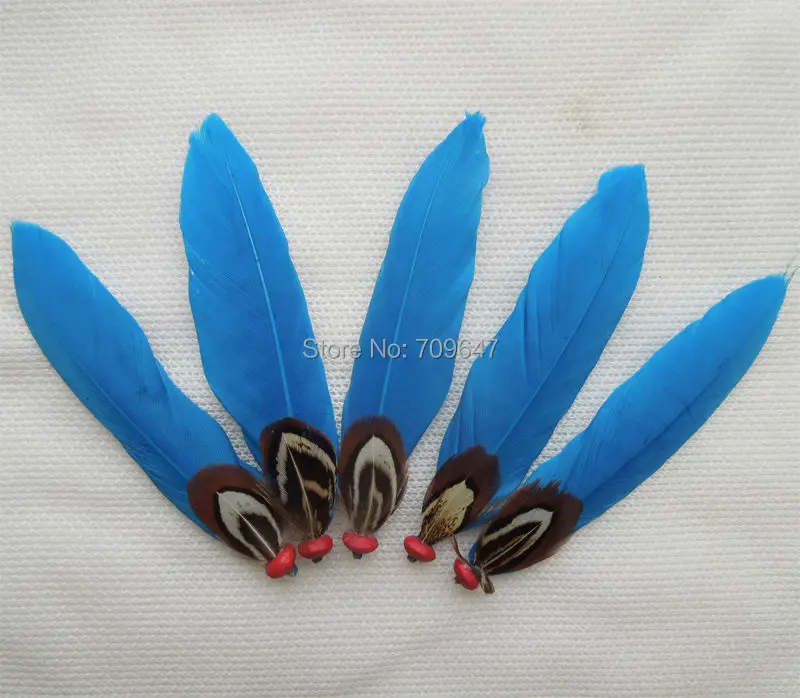 

Blue Feather!20pcs/lot!8cm long Dark Sky Blue Goose Wing Feathers,Goose Quill Feathers&Ringneck Feathers&Red Beads for Headdress