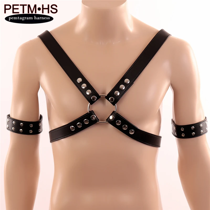 Men LEATHER BELT Chest Arm Three-piece Bdsm Bondage Body Harness of Tops Leather Garter Punk harajuku Goth dance nightclub wear