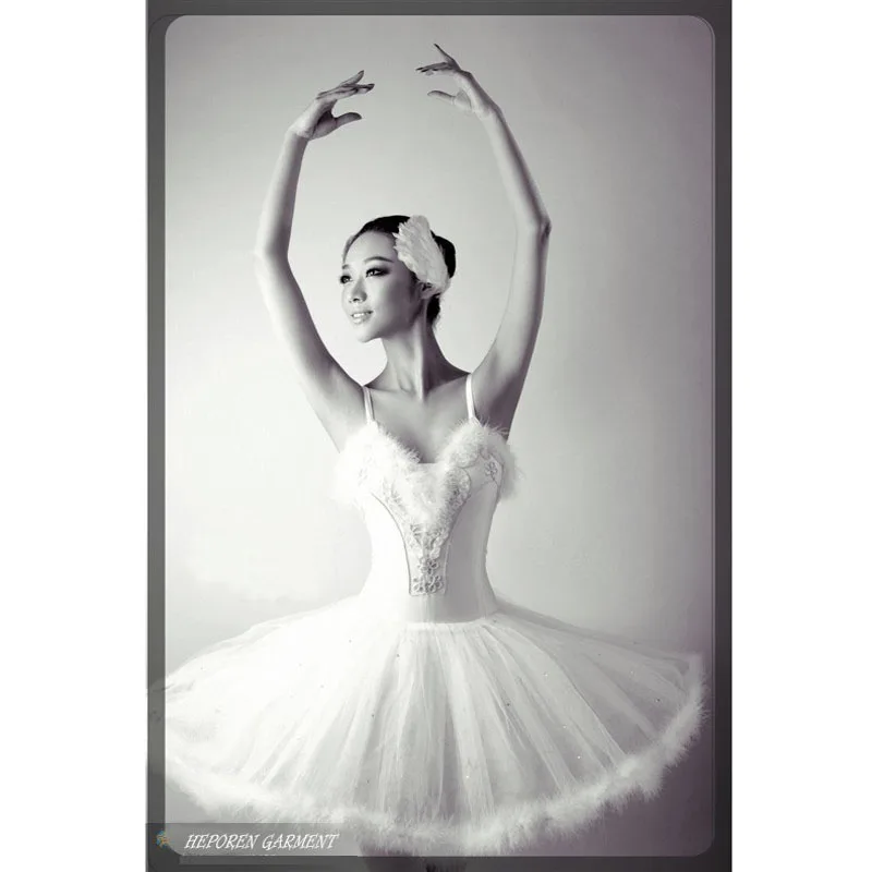 

Custom Made Professional Tutu Dance Costume With Feather, Adult Girls Ballerina Dresses, Classical Ballet Skirt HB259