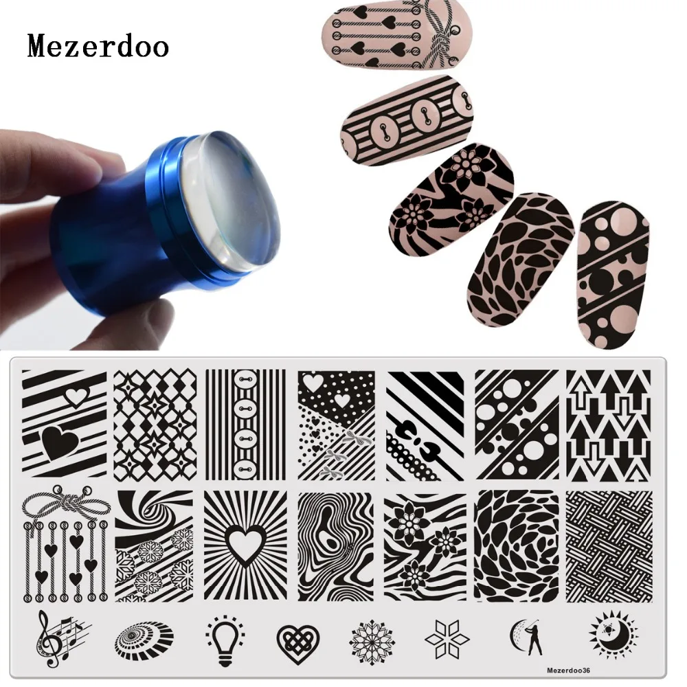 

Love Heart Sunlight Nail Stamping Plate Nail Art Template Manicure Image Plate Tool + DIY Blue Metal Handle Stamper Scraper Set