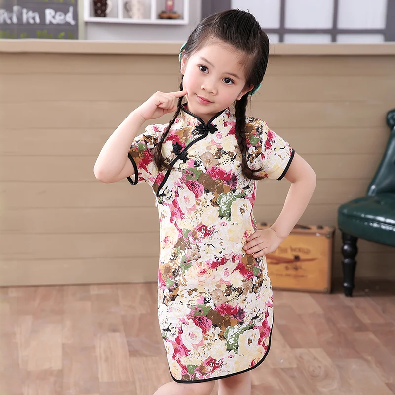 2019 baby girl Chinese dress clothes summer style children cotton short sleeve Traditional dresses fo kids