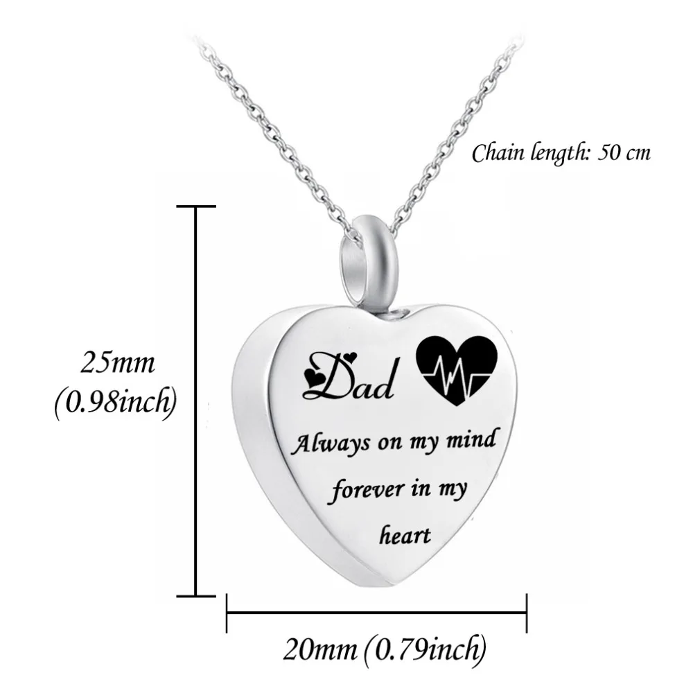 Electrocardiogram Pendant Cremation Urn  Jewelry Dad Always on My Mind Forever in My Heart Memorial Urn Necklace Ashes Keepsake