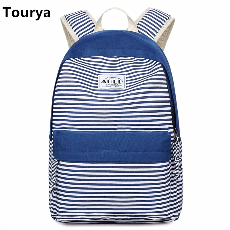 

Tourya Casual Canvas Women Backpack Cute School Bags For Teenagers Girls Striped Printed Female Schoolbag Laptop Bagpack Mochila