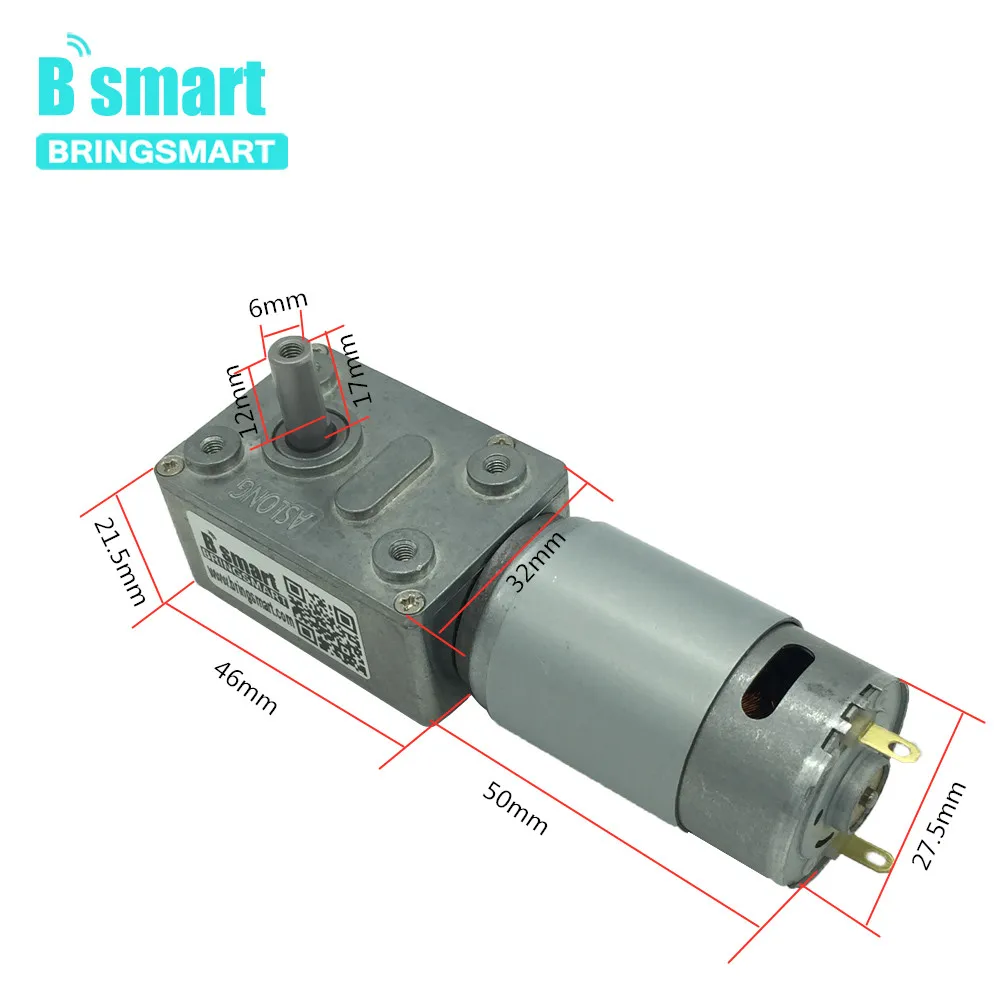 Bringsmart 12V Worm Gear Motor DC Mini Reducer Motor Worm Reduction Gearbox Engine Self-Locking Geared Motor  JGY-395 Customized