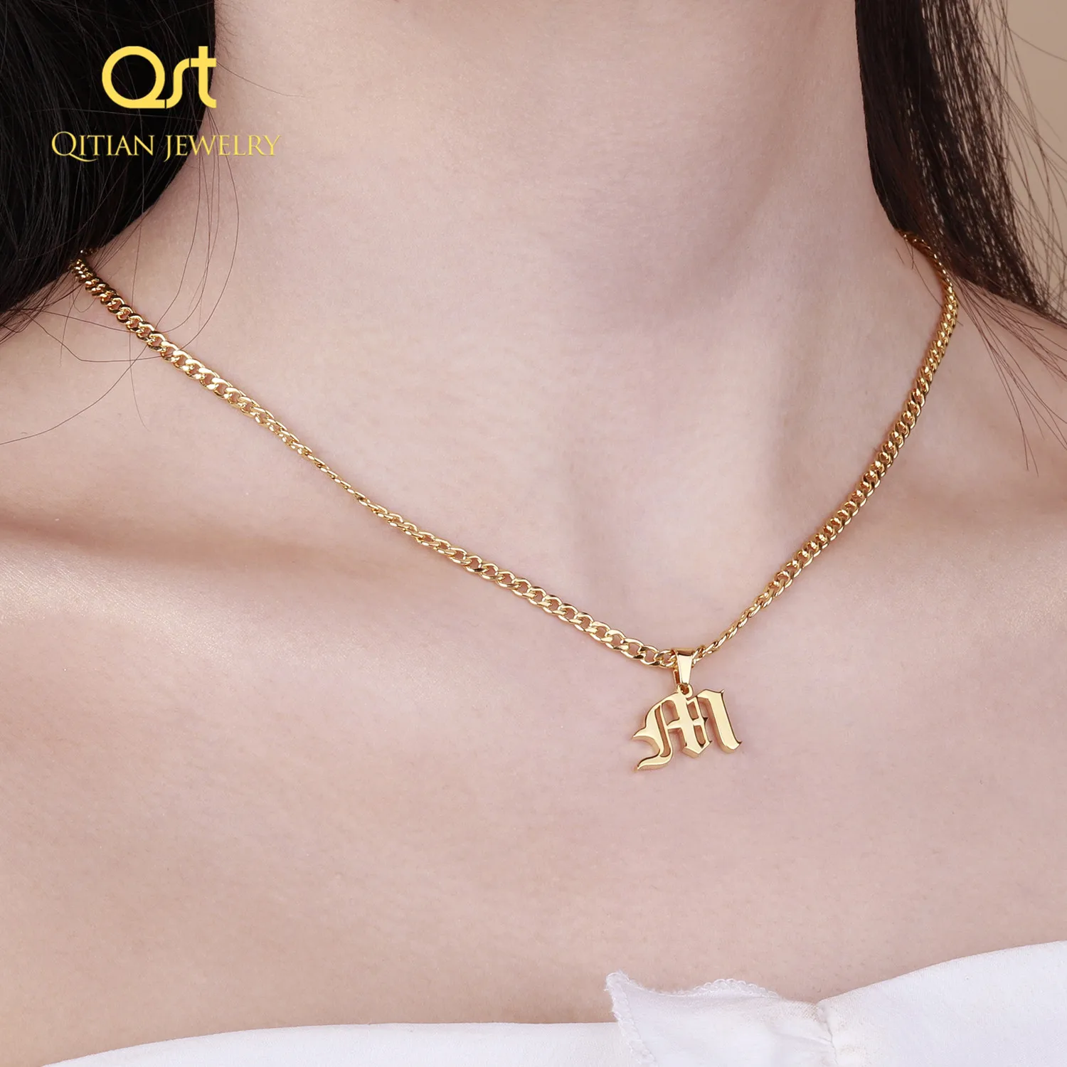 Initial Old English Style Necklace Custom Capital Letter A-Z Pendant Necklace Beauty Vintage Jewelry Personalized Choker Women