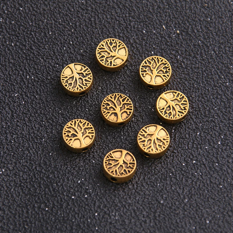 20pcs 9*9mm Three Color Round Tree pacer Bead Charms For Diy Beaded Bracelets Jewelry Handmade Making