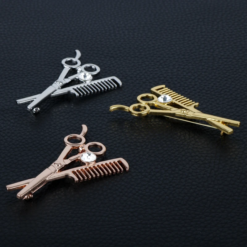 3D Barber Shop Pole Shape Brooches 3Colors Crystal Razor Scissors Enamel Pin Badge Brooch Pins Cute Hairdresser Deco Accessories