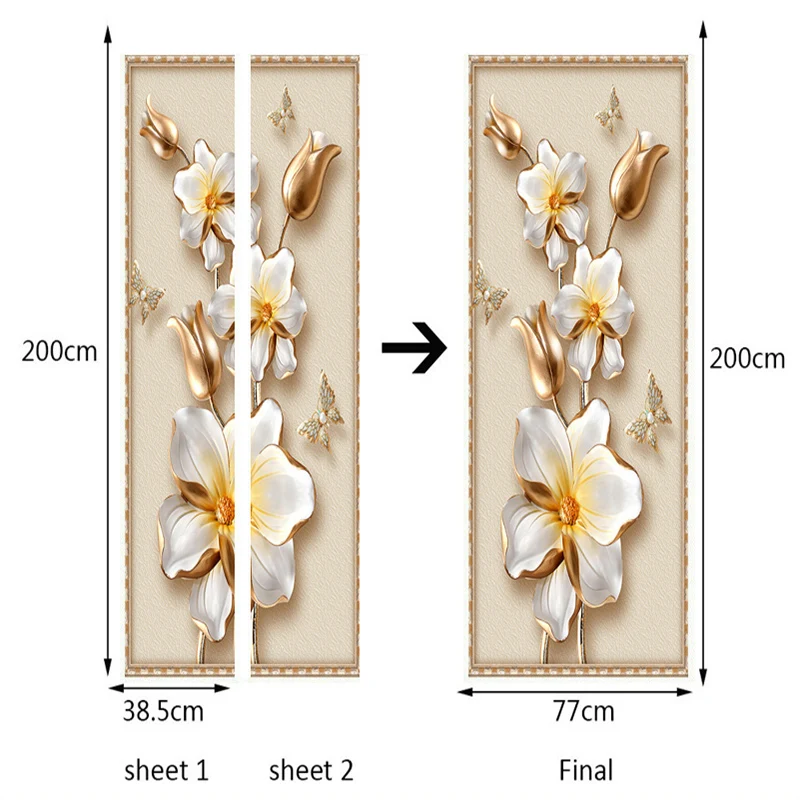 European Style 3D Stereo Relief Flowers Photo Wall Mural Door Sticker Living Room Bedroom PVC Self-Adhesive Waterproof Wallpaper