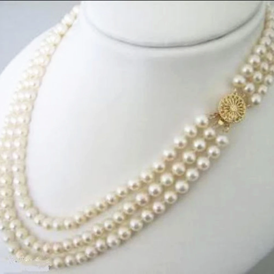 

Wholesale price 3 rows original design 7-8mm natural white freshwater cultured pearl necklace 17-21inch party jewelry YE2075