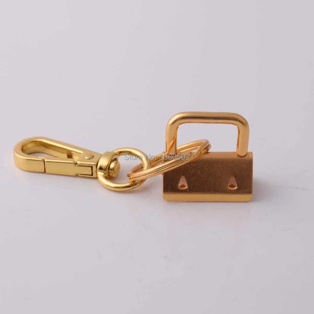 10pcs /lot 0.98in gold color Key  Fob Hardware with snap hook with key ring  Split ring For wrist Wristlets Cotton