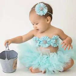 Jupe tutu de princesse avec fleur assortie pour bébé, bandeau de sauna et haut de soutien-gorge, tutus pour petite fille, accessoires photo, tenue de costume, nouveau, TS067