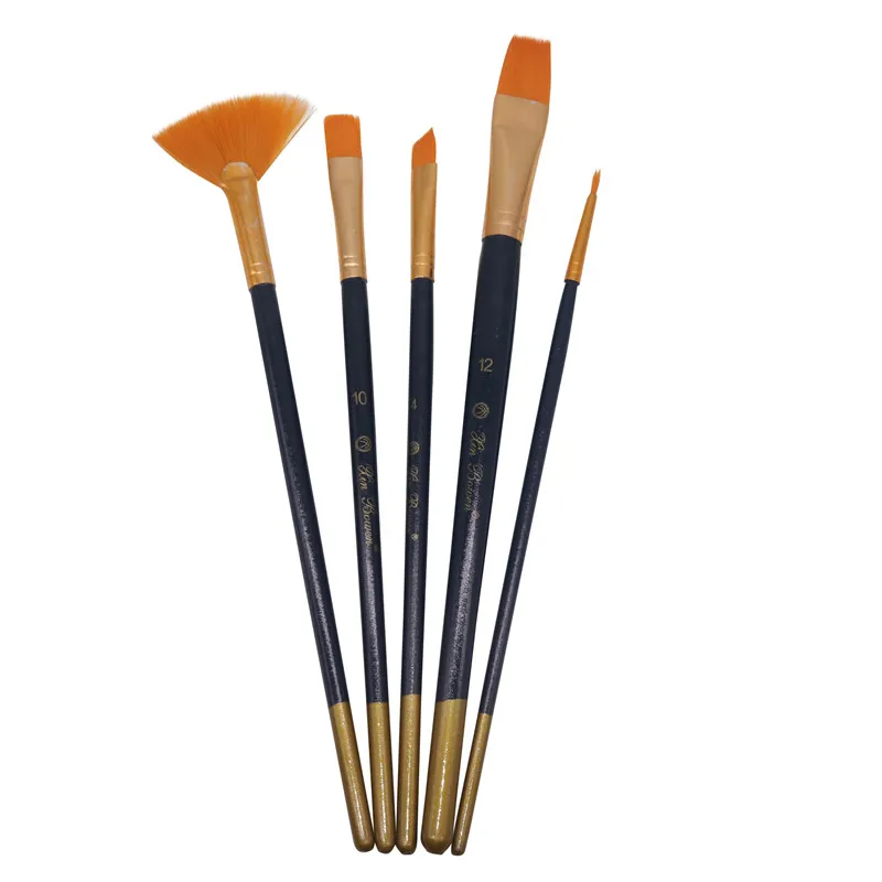 5 Pcs Watercolor brushes 5 nylon hair sets mixed head acrylic paint wooden art supplies brushes Multi-function Mixed Head