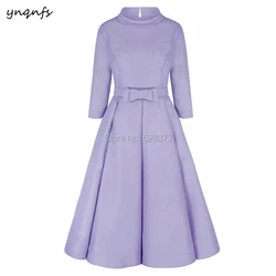 YNQNFS-vestido Vintage de cuello alto para madre de la novia/novio, traje elegante de manga 3/4, longitud de té, multicolor, MD194, 2024
