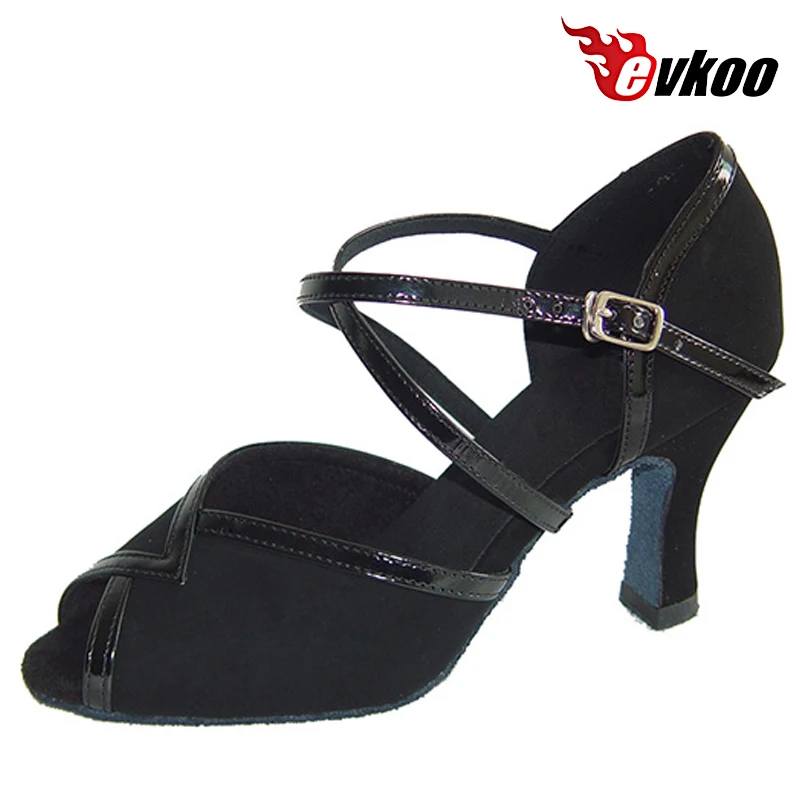 Evkoodance Customsize High Quality Handmade Woman Pu Latin Dance Shoes Black Green Color 7cm Heel X-Strap Salsa Shoes Evkoo-284