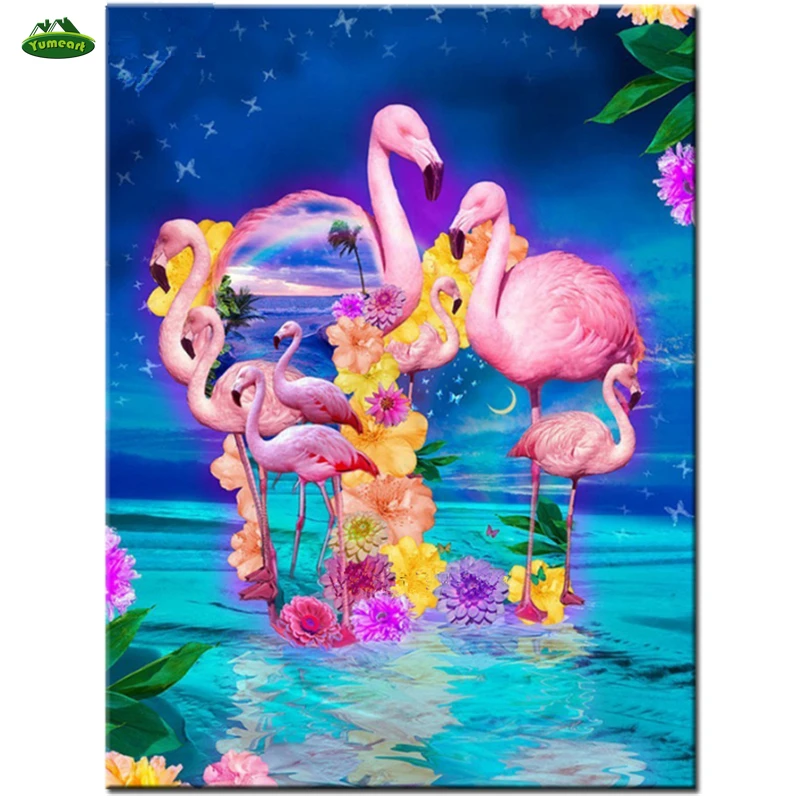 YUMEART 5D Diamond Embroidery Sea View DIY Diamond Painting Cross Stitch Kits Flamingo Flower Diamond Mosaic Patchwork Needlewok