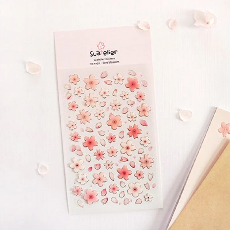 Sonia Pink Japan Cherry Flowers Stickers 3D Clear Epoxy Material Scrapbooking Craft Cards Making Junk Journal Supplies 2021