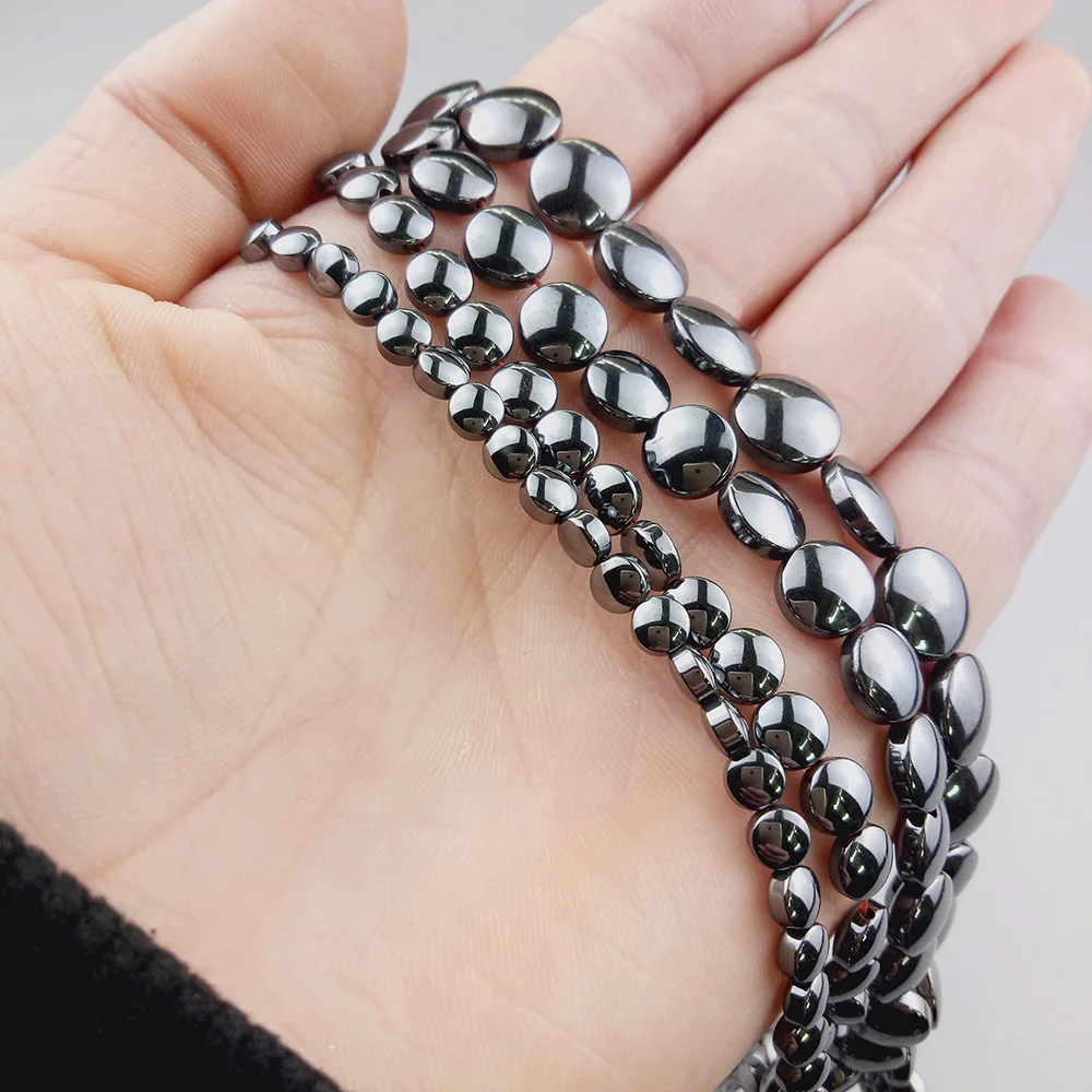 WLYeeS expand Coin beads Black Natural Hematite Stone 4 6 8 10mm Flat Round Loose beads for DIY Jewelry Necklace Bracelet Making