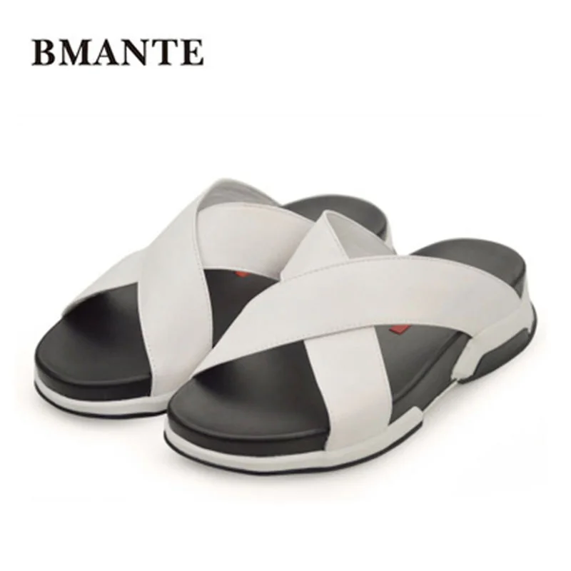 Bmante Genuine Leather New Men Sandals Beach Solid Flat Casual Slippers Summer Male Shoes Outdoor Concise Leisure Fashion