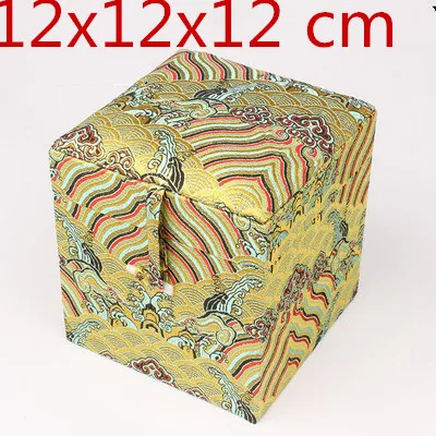 12 Cube Luxury Cotton Filled Decorative Jewelry Collection Box Chinese Silk Brocade Wooden Storage Box Gift Packaging