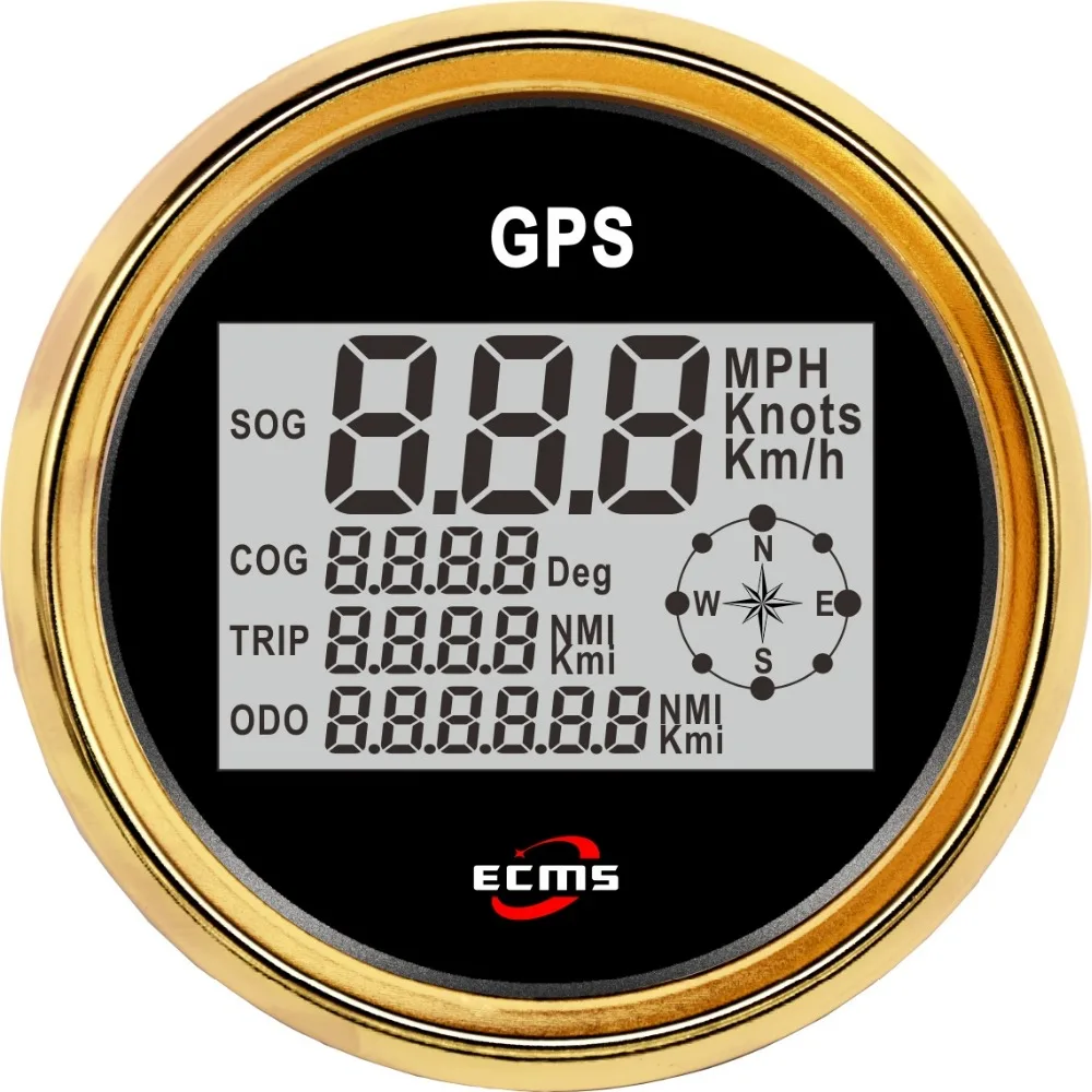 

Marine Boat Car Truck GPS Speedometer Gauge 9-32V 0-999 85mm 316L Golden Bezel Black Dial 900-00033