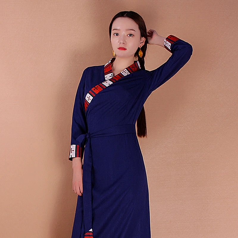 Tíbetano Guozhuang Bora Pulu bata de encaje ropa de vida primavera otoño Tíbet niña ropa de algodón disfraz de estilo de vida tibetana