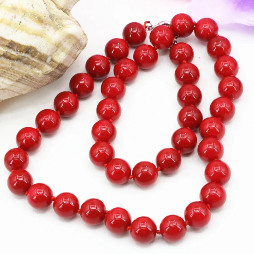 Fashion statement artificial coral red stone round 10mm beads necklace women chain choker clavicle jewelry 18inch B3212