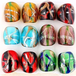 QianBei Fashion Handmade Wholesale 12Pcs Mix Color Murano Glass Rings For Women Party Gift Free Shipping 7-9